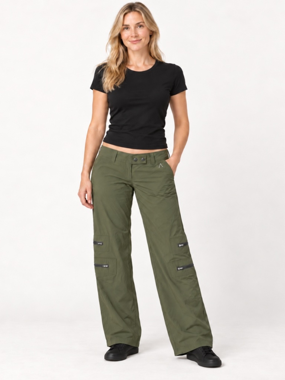 Anatomie Olive Low-Rise Wide-Leg Cargo Travel Pants Size L (fits closer to Med)